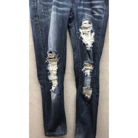 Machine Juniors Jeggings Size 9 Factory Destroyed Dark Wash - Picture 3 of 16